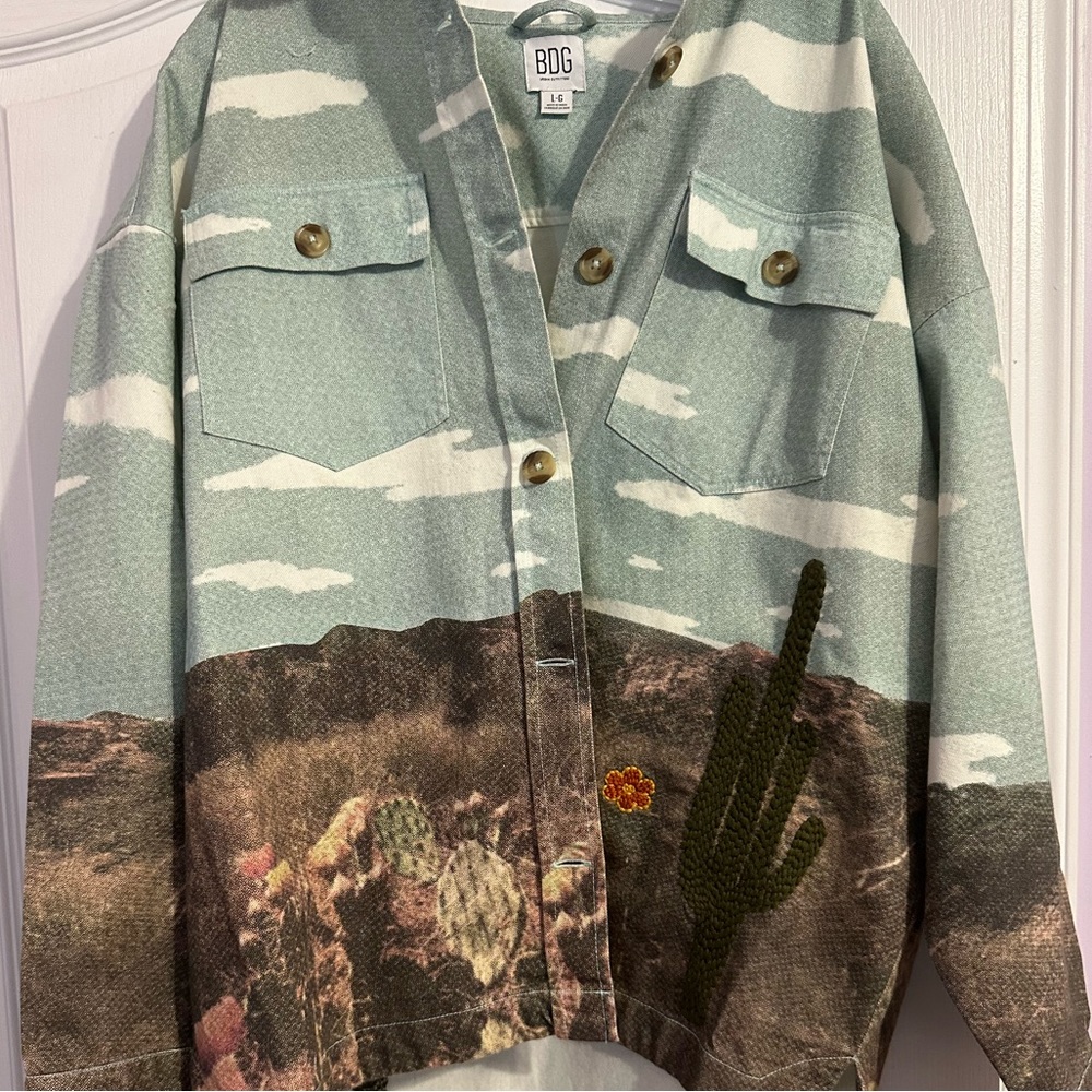 URBAN OUTFITTERS BDG ASHLYN EMBELLISHED SHIRT JACKET W/ SUNSET DESIGN